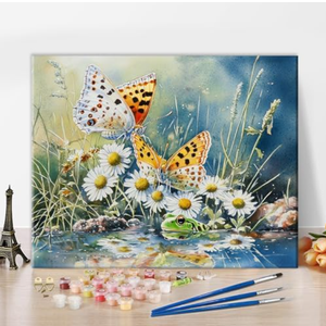 TUMOVO Butterfly on Daisies Paint by Numbers Watercolor Adult Paint by Number Kits On Canvas Paint-by-Number Simple Painting Paint by Numbers Adult DIY Craft Kits for Adults, 16 x20 Inch