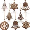 Leinuosen 24 Pcs Farmhouse Christmas Ornaments 3D Rustic Vintage Country Wood Snowflake Christmas Tree Ornaments Xmas Tree Hanging Decorations for Home Fireplace Office Festive Decoration