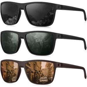 KALIYADI Polarized Sunglasses for Men, Lightweight Sun Glasses with UV Protection for Driving Fishing Golf ((3 Pack) Black/G15/Brown)