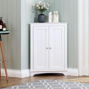 Spirich Home Floor Corner Cabinet with Two Doors and Shelves, Free-Standing Corner Storage Cabinets for Bathroom, Kitchen, Living Room or Bedroom, White (White)
