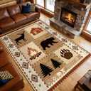 Area Rug 5x7 Rustic Cabin Bear Deer Rug Lodge Country Farmhouse Wildlife Rugs for Living Room Southwesten Machine Washable Non-Slip Printed Low-Pile Indoor Carpet for Bedroom Dining Room Office