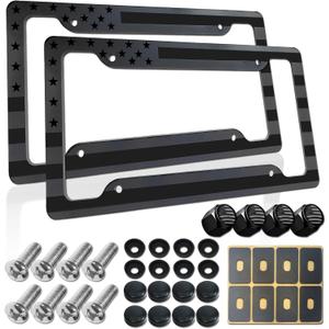 BGGTMO American Flag License Plate Frames- 2 Pack Black Grey Patriotic USA Aluminum Car Tag Holder Cover for Front Rear, with Screws Caps (Dark Gray Aluminum)