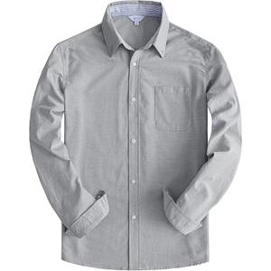 Boys Oxford Dress Shirts Formal Long Sleeve Button Down Shirts Solid School Uniform Shirts with Pockets (Gray, 12)