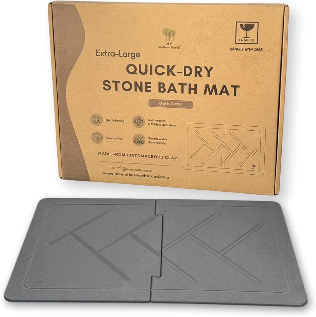 ME MOTHER EARTH XL Double-Sided Stone Bath Mat 19.7" x 31.5", Diatomaceous Earth Bathroom & Kitchen Mat, 2-Piece Quick Dry Absorbent Bath Mat, Eco-Friendly & Non-Slip, Water Absorbing Floor Mat