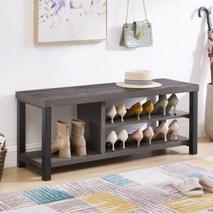 EXCEFUR Industrial Entryway Bench, Rustic Indoor Shoe Boot Storage Bench Seat for Living Room, Grey (3-Tier)