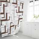 BTTN Stall Fabric Shower Curtain, 36x72 Inches Small Geometric Cloth Shower Curtain Set with 6 Plastic Hooks, Narrow Hotel Spa Half Neutral Modern Simple Polyester Shower Curtains for Bathroom, Brown