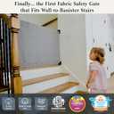 The Stair Barrier First Fabric Wall to Banister Baby Gate for Stairs 43”–52” Wide x 32” Tall – Dog Gate for Stairs, for Top or Bottom Staircase, Machine-Washable, Climb Proof, Designed in USA – Grey