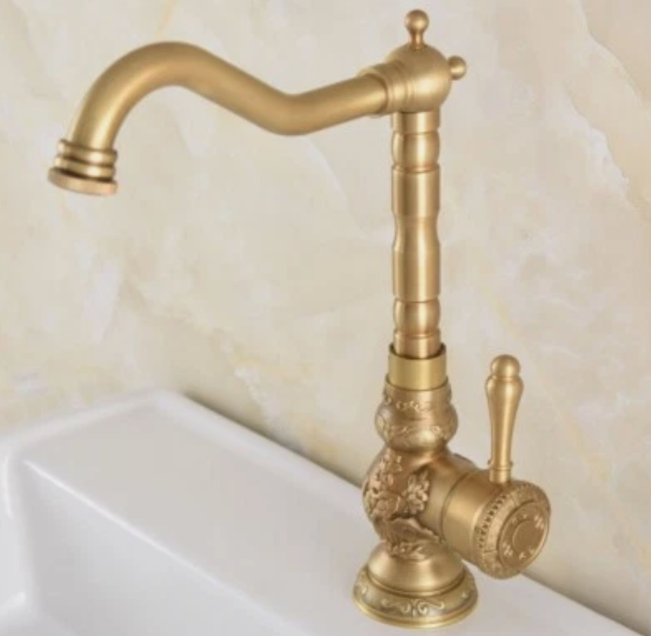 Antique Brass Bathroom Sink Faucet 1Hole Lavatory Vessel Mixer Tap Single Handle