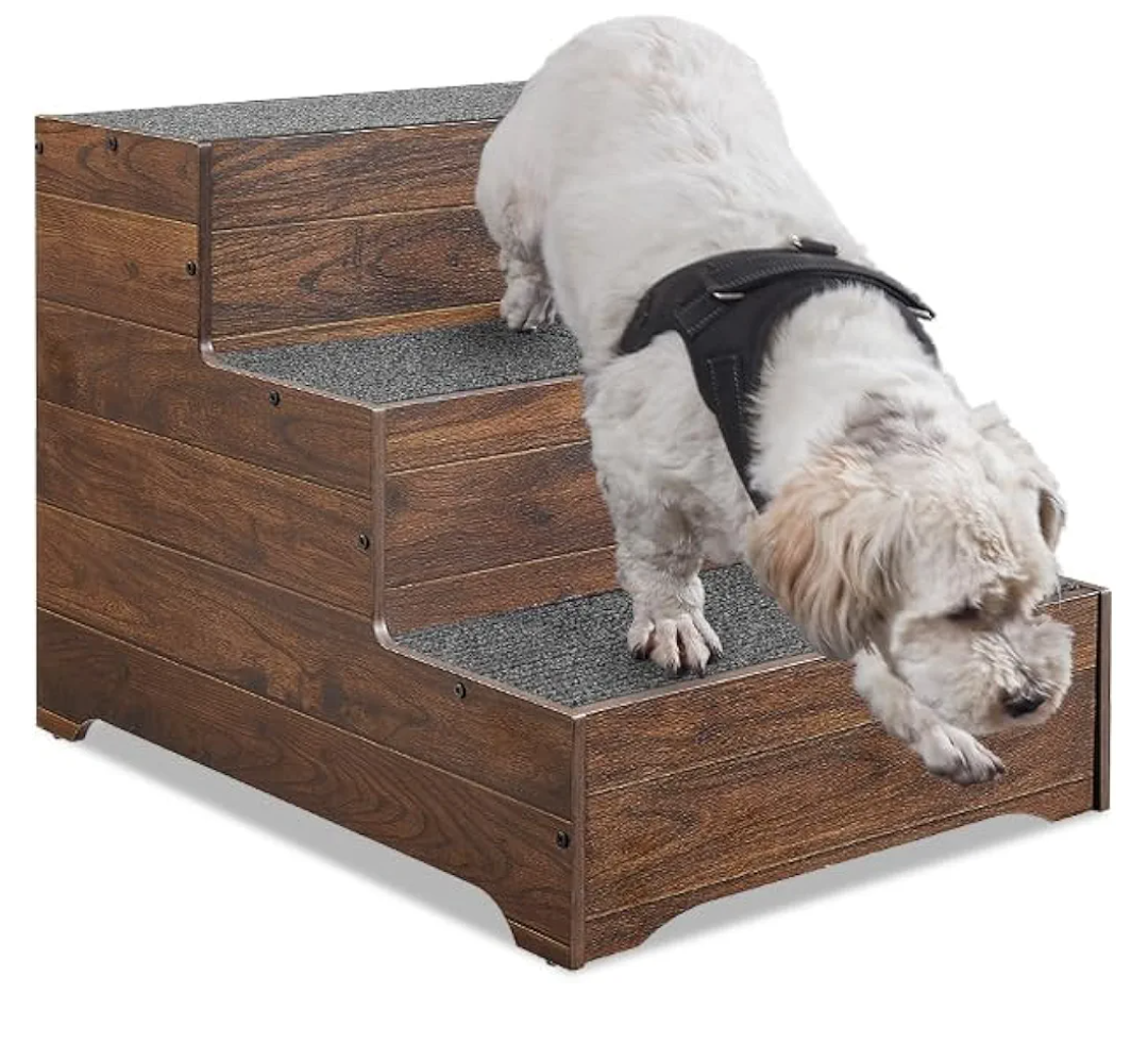 beeNbkks Dog Stairs Furniture, Extra Wide Wooden Pet Steps for Medium Large Dogs and Cats, Non-Slip Pet Ladder for Elderly Injured Pets Short Legged Puppy to Reach Couch Sofa High Bed Windowsill