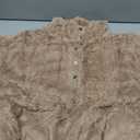 BLENCOT Women Fashion Button Down Collar Textured Shearling Long Sleeve Plain Cable Casual Fuzzy Fleece Ladies Sweatshirts Pullovers Shirts Tops Khaki 2XL