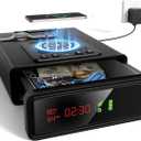 XDeer Biometric Gun Safe for Handgun with Wireless Charging, Quick Access Fingerprint Gun Safes, Bedside Pistol Case, 7/24 Digital Alarm Clock Small safe 1PCS (black)