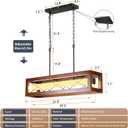 31.5" Wood Rectangular Chandeliers for Dining Room, Walnut Linear Kitchen Island Lighting, Rustic Farmhouse Dining Room Light Fixture Over Table, 30W LED Dimmable Pendant Lights with Remote