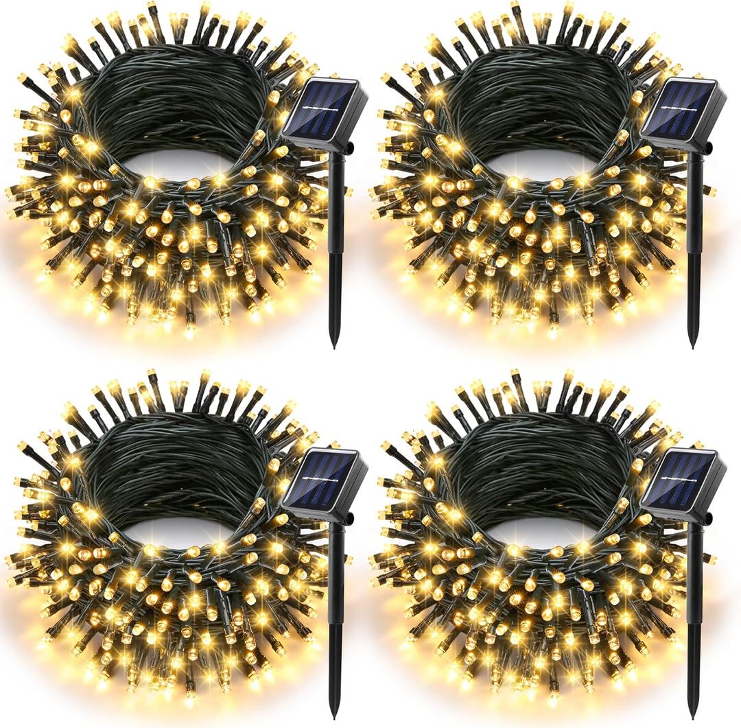 Joomer Solar Christmas Lights Outdoor, 4 Pack Total 156FT 400LED 8 Lighting Modes Solar String Lights Waterproof Fairy Tree Lights for Garden Yard Patio Christmas Decoration (Warm White)
