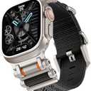 TAURI Nylon for Apple Watch Ultra 3/2 Bands 49mm, Rugged Nylon Braided Strap & Stainless Steel Metal Connector – Adjustable iWatch Ultra Men's Woven Sport Band, Black