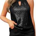 LIENRIDY Women's Sparkly Sequin Tops Halter Neck Glitter Sleeveless Party Tank Top (Black, M)