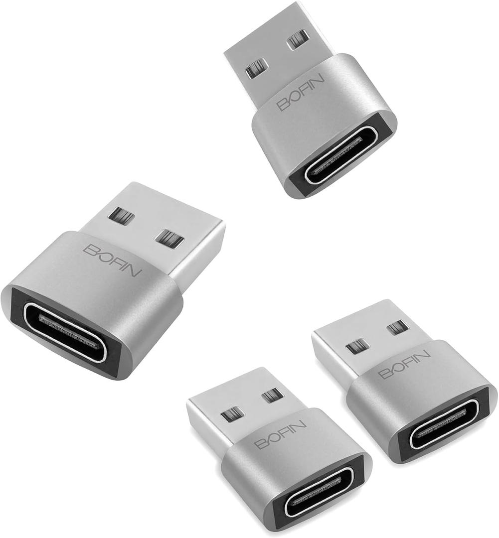 4-Pack USB-A to USB-C Adapters, USB Type-C Female to USB-A Male Converter for iPhone, iPad, Samsung Galaxy Devices