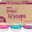 Friskies Purina Grain Free Wet Cat Food Lickable Cat Treats Variety Pack, Lil' Soups With Salmon, Tuna or Shrimp - (Pack of 30) 1.2 oz. Cups, BBD 01/2028