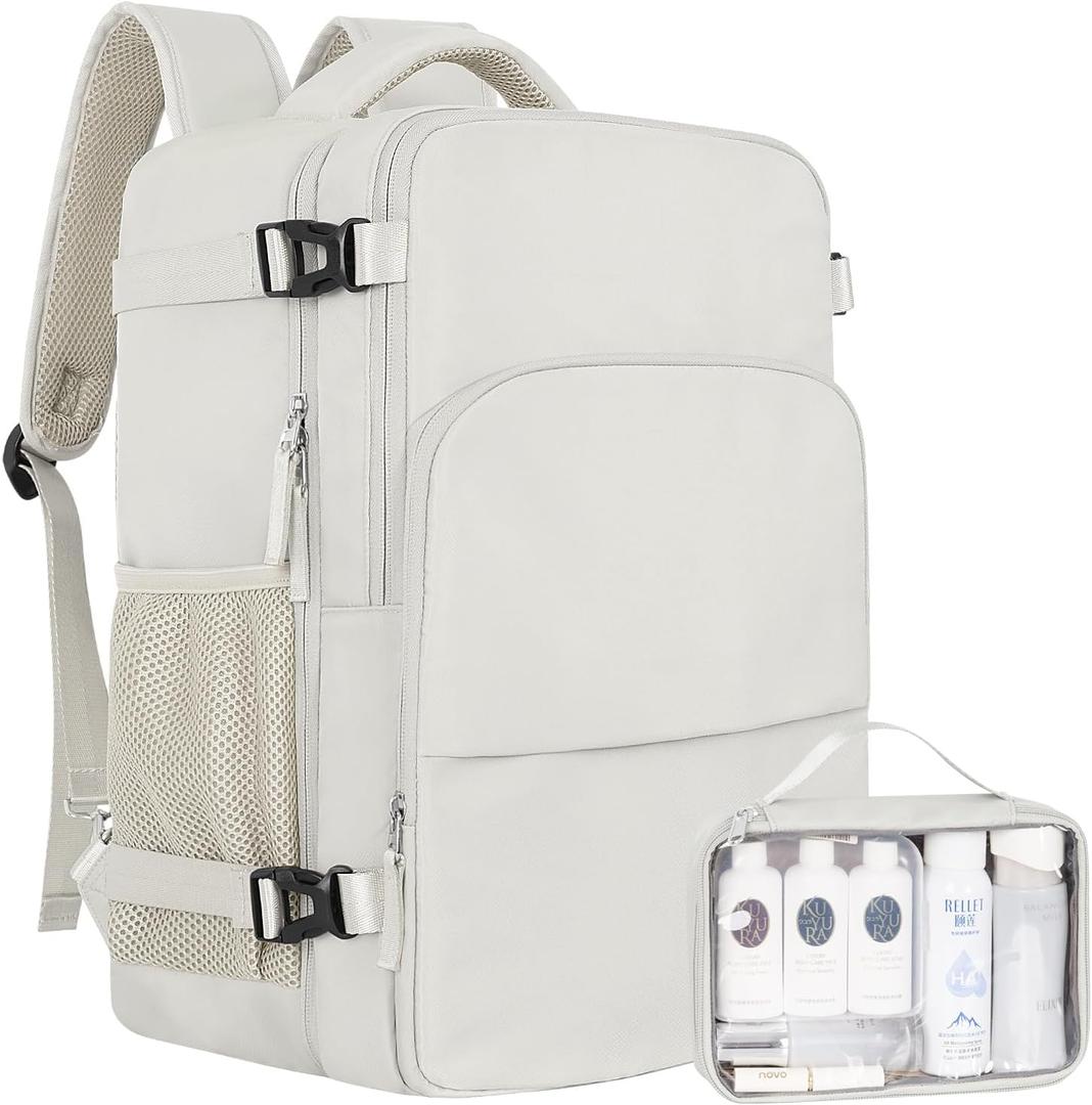 Sinaliy Travel Backpack, Carry on Flight Approved Backpack with Multi-Pockets, TSA Waterproof 17.3inch Laptop Backpack, Personal Item Travel Bag for Men Women, Beige (X-Large)