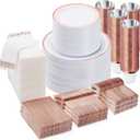 BESTVIP 700PCS Rose Gold Disposable Dinnerware Set for 100 Guests, Plastic Plates for Party, Wedding, Christmas, Include: 200 Plastic Plates, 100 Gold Silverware, 100 Cups, 100 Napkins