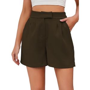 Famulily Womens Summer Cute Shorts Casual Side Pockets High Waist Shorts with Back Elastic Waist (XX-Large, Brown)