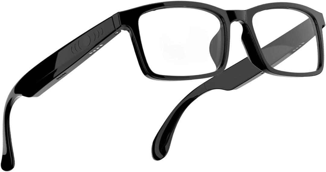 Smart Glasses, Anti-Blue Light Bluetooth Glasses, Built-in Mic and Speakers, Open Ear Music and Hands-Free Calls, Touch and Voice Assistant Compatibility, 100h Long Battery Standby Time (Black)