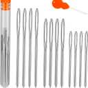 TLKKUE 12 Pcs/3 Sizes Large-Eye Blunt Needles, Steel Yarn Needle with Needle Threader, Tapestry Needle for Sewing Crochet Knitting Embroidery (Silver 2.08in/2.36in/2.76in)