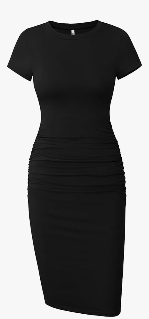 Missufe Women's Short Sleeve Ruched Casual Sundress Midi Bodycon T Shirt Dress ,Size M