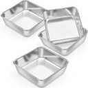 P&P CHEF Square Baking Cake Pans, Small Stainless Steel Lasagna Brownie Pan For Birthday Cake Bread Pie, Non-toxic & Durable, Smooth Rim & Leakproof, Oven & Dishwasher Safe, 6 Inch & 4 Pcs