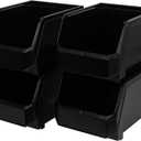 Medium-Tall Stackable Plastic Storage Bins, 4-Pack, Black | Open-Front Stackable Bins For Garage, Pantry, Closet & Office, 7"L X 11"W X 8"H, Nests When Empty, Durable Plastic,
