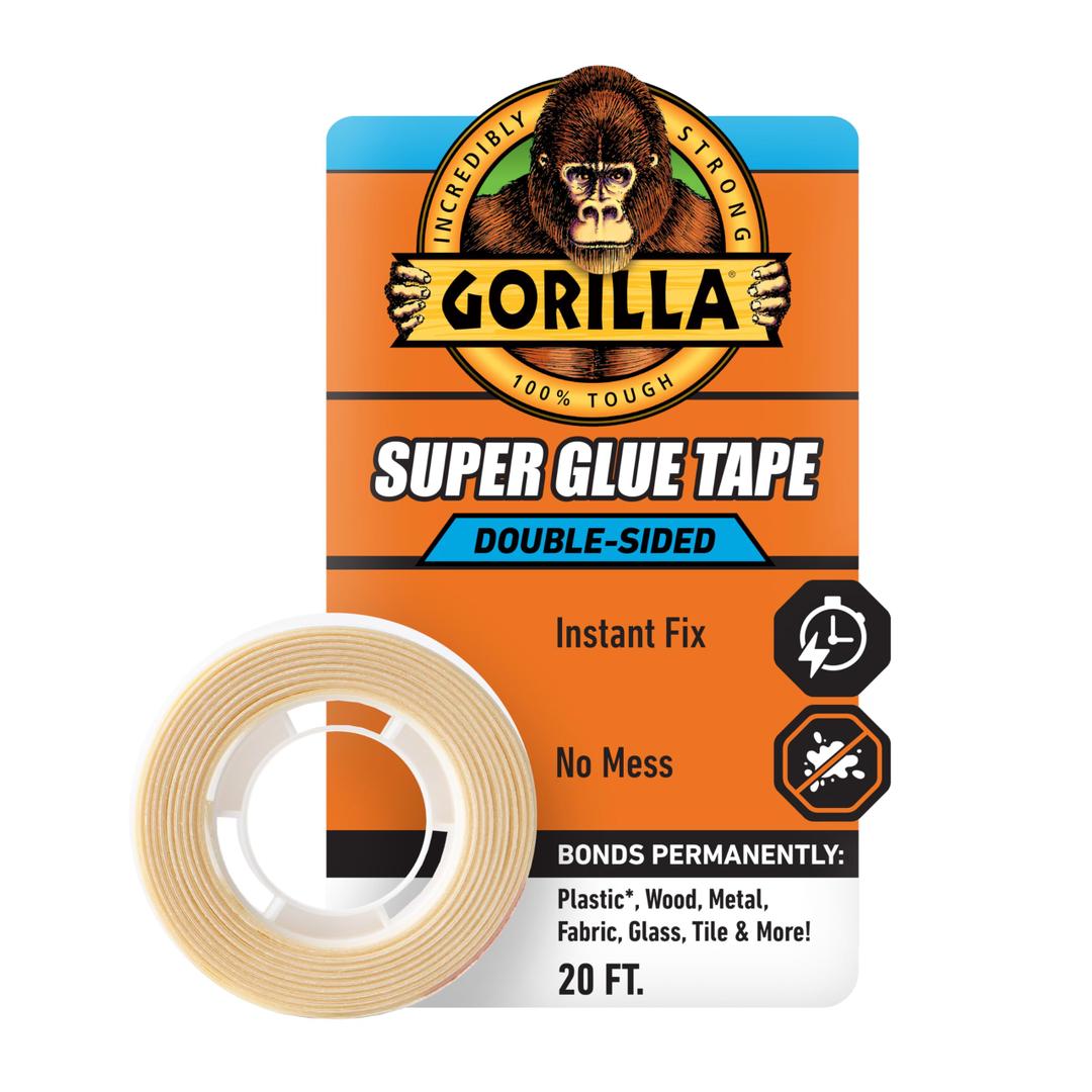 Gorilla Super Glue Tape, High Tack, Double Sided, Clear, 5/8in x 20ft