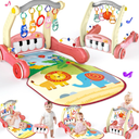 2 in 1 Baby Gym Play Mat with Walker, Kick and Play Piano Gym Activity for Boys Girls, Musical Activity Center Tummy Time Mat for 0-3-6-12-18 Months, Learning Walker Play Gym for Infant Girl Gift (RED)