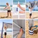 Jihfmo 8x8 Ft Large Beach Cabana Tent, UPF 100+ Windproof Sun Shelter for Family - 64 Sq Ft Big Shade Canopy with Sand Anchors & Cooling Silver Glue Coating, Easy Setup Portable Sunshade - Blue Stripe
