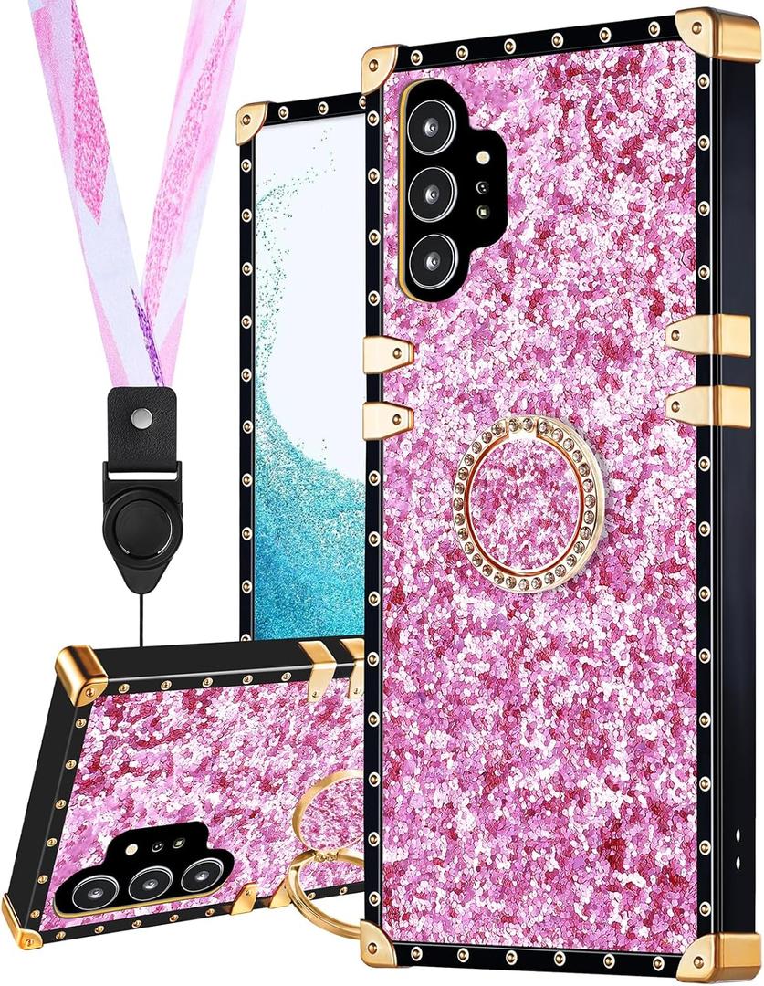 Loheckle for Galaxy Note 10 Plus Case for Women Girls Teens Designer Fashion Cute Cases with Ring Stand Holder and Lanyard Stylish Aesthetics Bling Luxury Cover for Samsung Note 10 Plus (Glitter Pink)