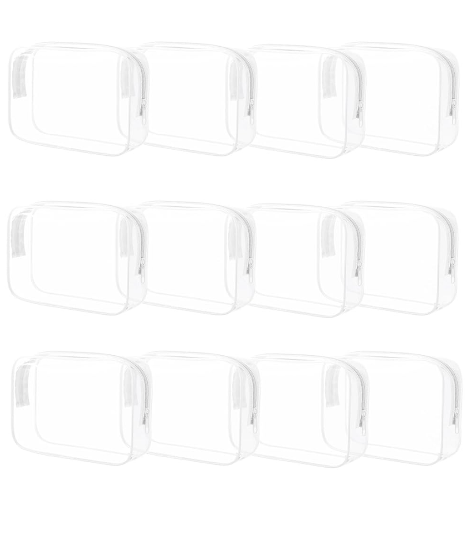 12 Pieces Clear Cosmetic Bag, PVC Waterproof Makeup Bags with Zipper, TSA Approved Toiletry Bag for Travel, Transparent Pouches Organizer Storage for Men and Women (White, Small)