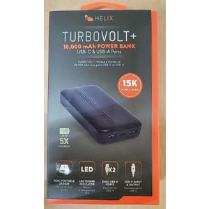 Helix TurboVolt+ 18,000 mAh Power Bank with USB-C and USB-A Ports - Black