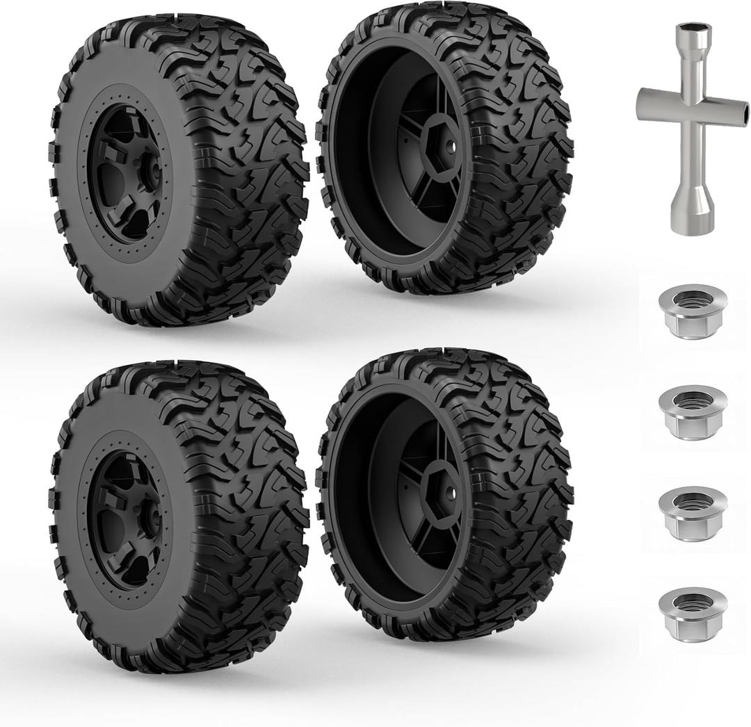 Hosim MAZEK 12mm Hex Rubber Wheels & Tires with Foam Insert for Traxxas 1/10 Rustler Stampede 2wd 4x4 vxl RC Cars wheel Replacement, for RIAARIO and for AMORIL 1/10 RC Car Tires 4.66 OD x 2.23 Width