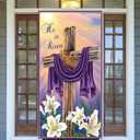 2 x He Is Risen Door Cover Religious Jesus Christian Cross Easter Egg Bunny Rabbit Photo Backdrop Happy Easter Spring Summer Party Decorations and Supplies for Home-7135''