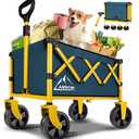Collapsible Wagon Cart with Wheels Foldable, Folding Wagons Carts with Silent Universal Wheels, Large Grocery Cart On Wheels, Heavy Duty Utility Wagon for Shopping Beach Sports Fishing Camping, Blue