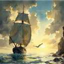 Sailing Paint by Numbers Kit for Adults - DIY Tall Ship at Sunset Painting on Canvas, Acrylic Paint Set, Suitable for Beginners, Nautical Art for Home Decoration or Gifts(16X20IN Framed)