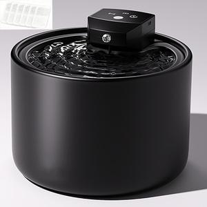 Cordless Ceramic Cat Water Fountain 101.45oz/3L with 7 Filter Automatic Super Silent Intelligent Sensor Pet Drinking Dispenser with 2500mAh Battery Dog Water Bowl Dispenser - for Pets Indoor(Black)