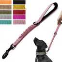 Short Dog Training Control Leash 18 Inch 1 Inch Wide Heavy Duty Elastic Traffic Bungee Leash with Padded Handle Suitable for Medium and Large Dogs(Pink)