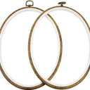 guofa 11'' Oval Embroidery Hoop for Cross Stitch, 2PCS Imitated Wood Pastic Hoops for Arts Hanging Decoration