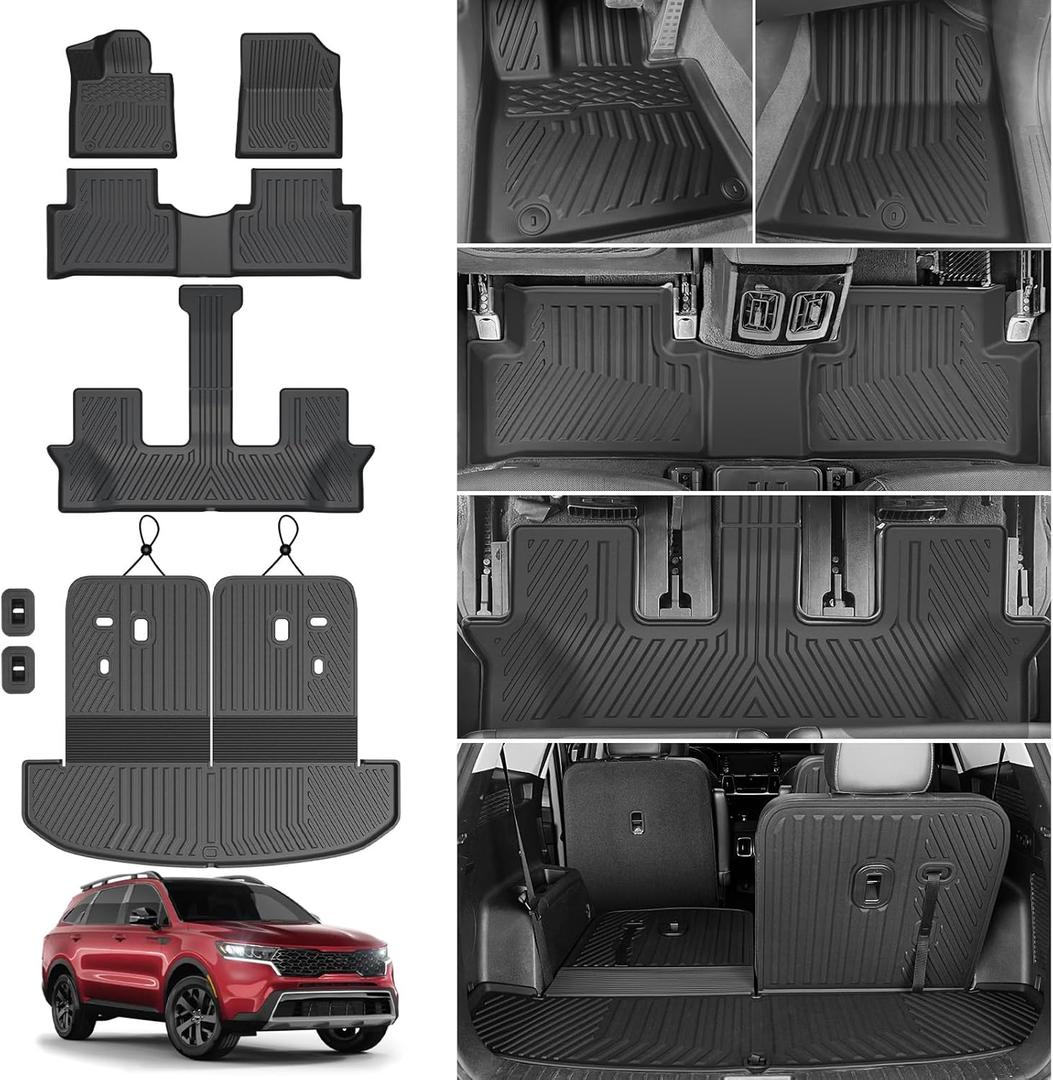 Floor Mats for 2021-2025 2026 Kia Sorento 6/7 Passenger (Not for Hybrid), All Weather TPE Rear Cargo Mat with Backrest Mat for Kia Sorento Car Accessories