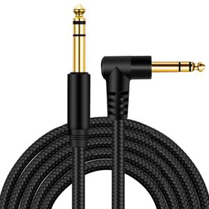 1/4 Inch TRS Instrument Cable 3Ft 2pack,BELIPRO 6.35mm TRS to 6.35mm TRS Stereo Audio Cable Male to Male Right-Angle-to-Straight for Electric Guitar, Bass, Keyboard,Mixer,Amplifier,Speaker,Equalizer (Black)