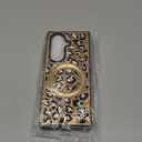 for Samsung Galaxy Z Fold 7 Bling Case [Compatible with MagSafe] Luxury Fashion Glitter Diamond Gemstone Cute Leopard Pattern Slim Magnetic Phone Cover with Crystal Wrist Strap,Gold