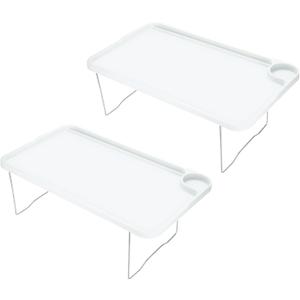 PATIKIL Breakfast Tray Table, 2 Pack Bed Trays with Folding Legs Reusable Serving Platter Laptop Snack Desk for Eating, White