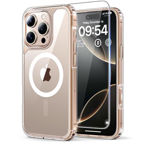 TAURI 3 in 1 for iPhone 16 Pro Case, Compatible with MagSafe [Not-Yellowing] with 2X Screen Protectors, Military-Grade Protection, Shockproof Slim Magnetic Case for iPhone 16 Pro 6.3", Clear