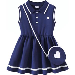 Little Toddler Girl Sporty Dress Summer Clothes Ruffle Sleeveless Kids Dresses Sport Causal Beach Sundress Girl Outfits (2-3T, Navy Blue)