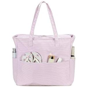 Bluboon Waterproof Beach Tote Pool Bags for Women Ladies Extra Large Carry On Bag With Wet Compartment for Weekender Travel (A Checked Brown White)  17.5*7.87*15.75