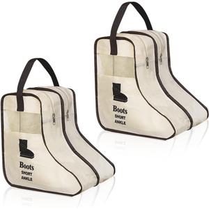 2 Pack Portable Boots Storage Bag, Beige Shoe Bags for Storage and Travel Dust Proof Travel Shoe Bags for Packing (Medium)